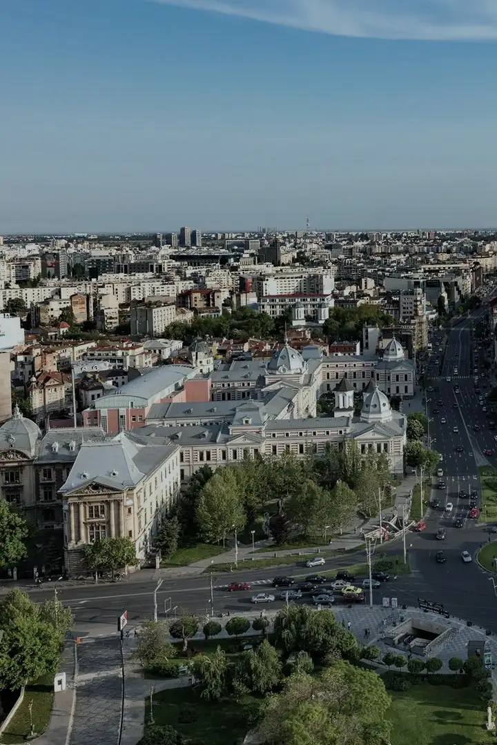 Aerial view of University Square, Bucharest