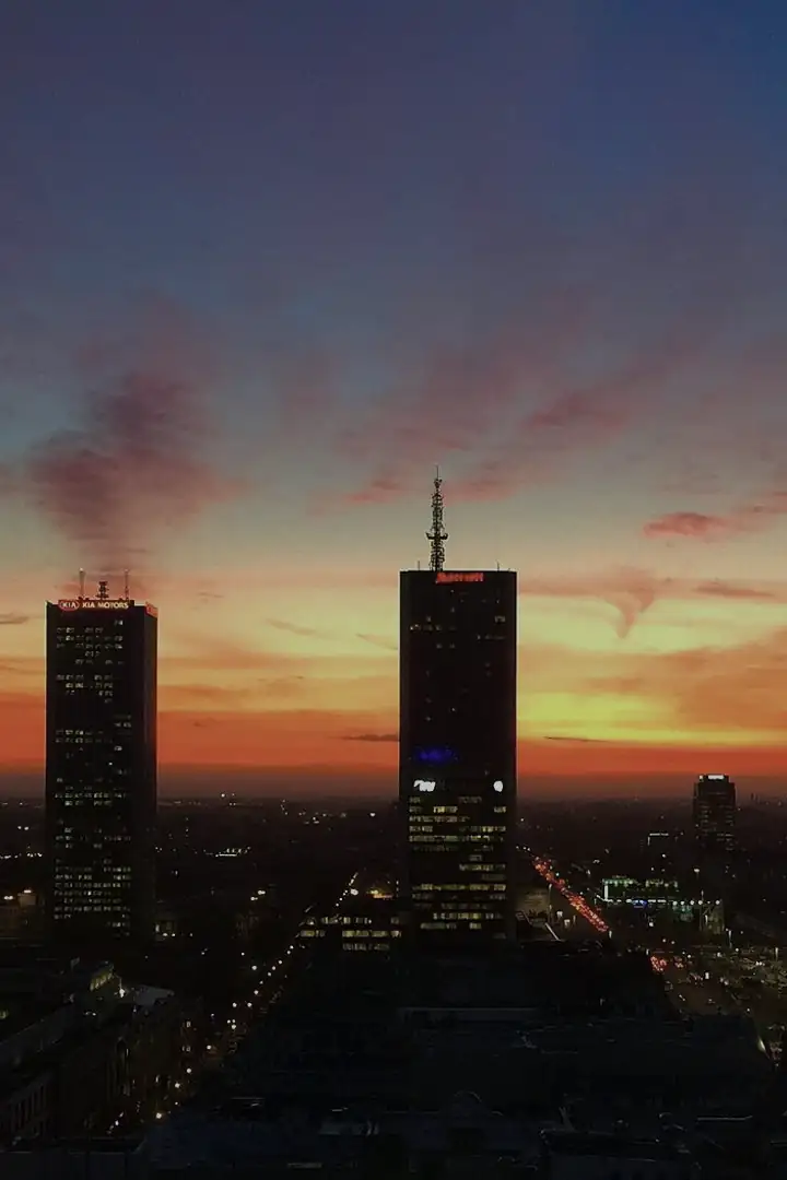 Warsaw skyline at dusk